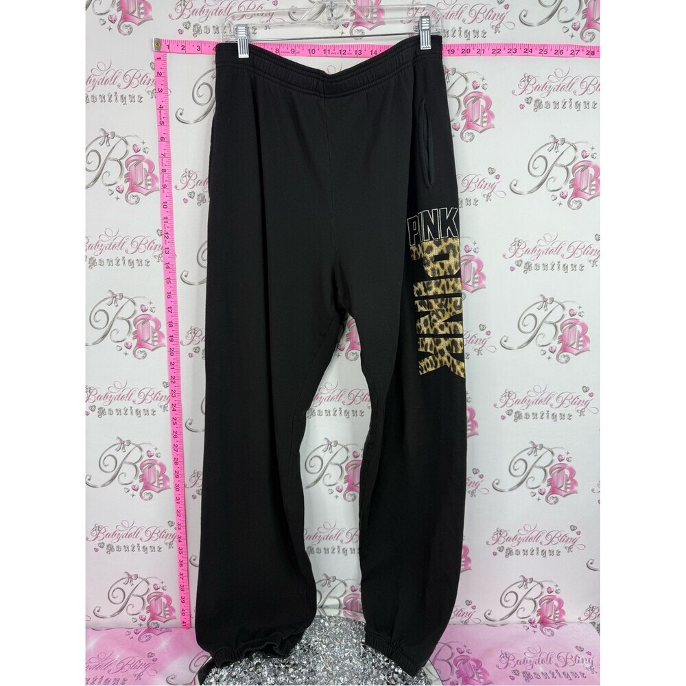 PINK Victoria's Secret 2014 Black Sweatpants with Leopard Print Accent